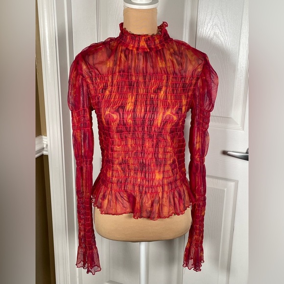 Free People “Hello There Top” NEW Smocked Mesh Crop Top Size Large - Picture 9 of 13